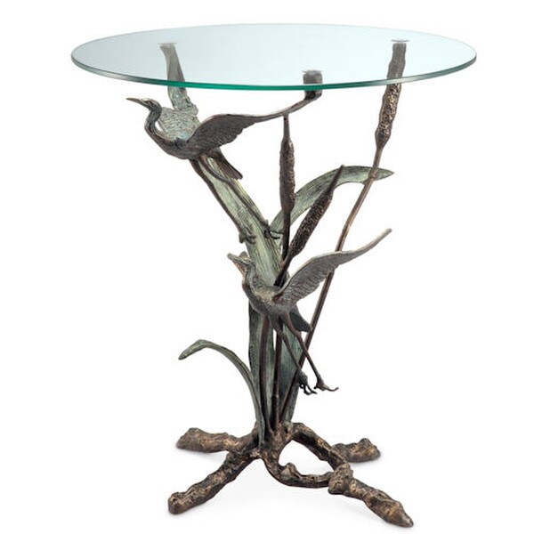 Crane Pair in Flight End Table Sculpture Flying Birds Wildlife Decor